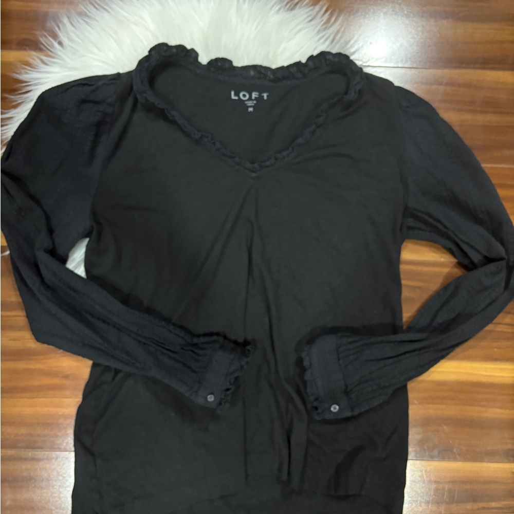 LOFT Black Ruffled Blouse